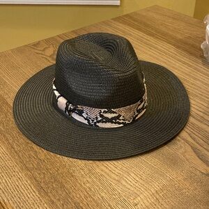 Black Wide-Brim Hat with Snake Print Band